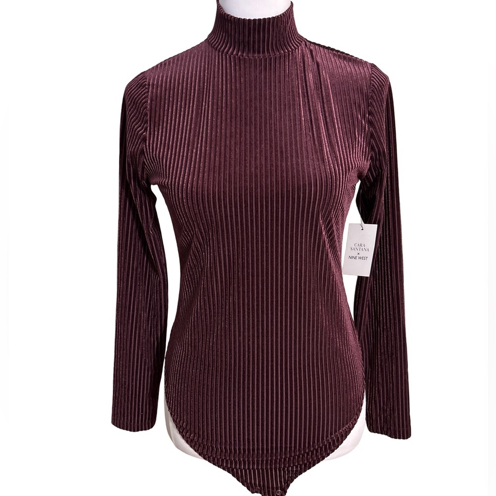 Nine West Maroon Ribbed Bodysuit